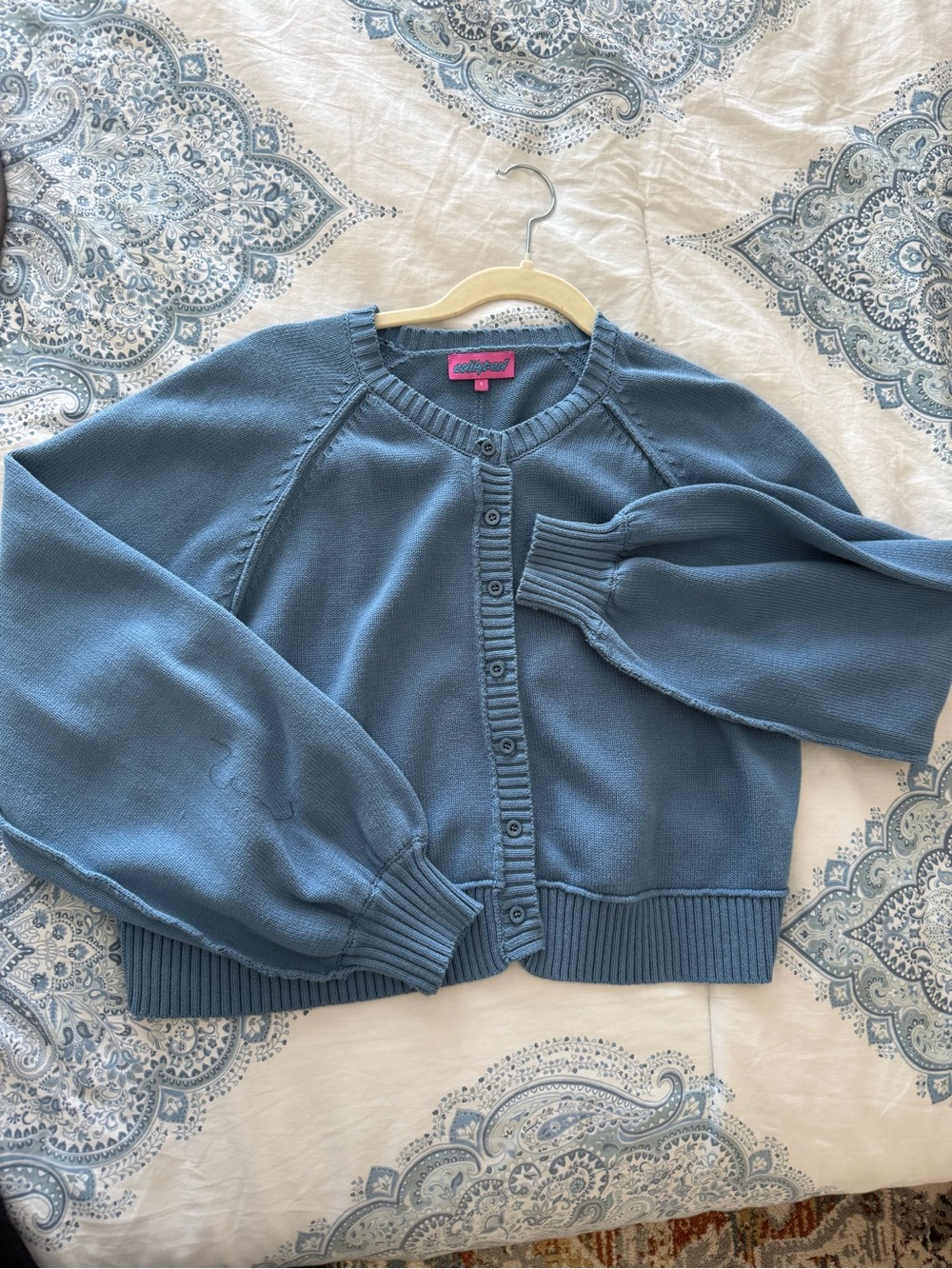 Edikted Blue Button-Up Cropped Cardigan